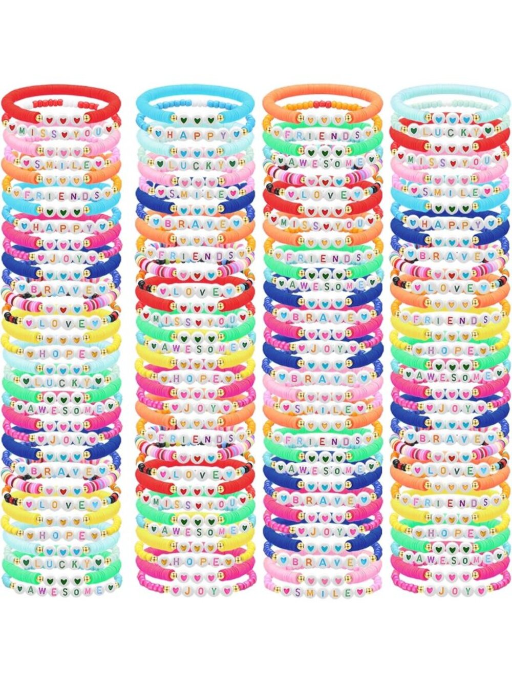 100 Pcs Beaded Friendship Bracelets Set - Colorful Love Heart Accessories